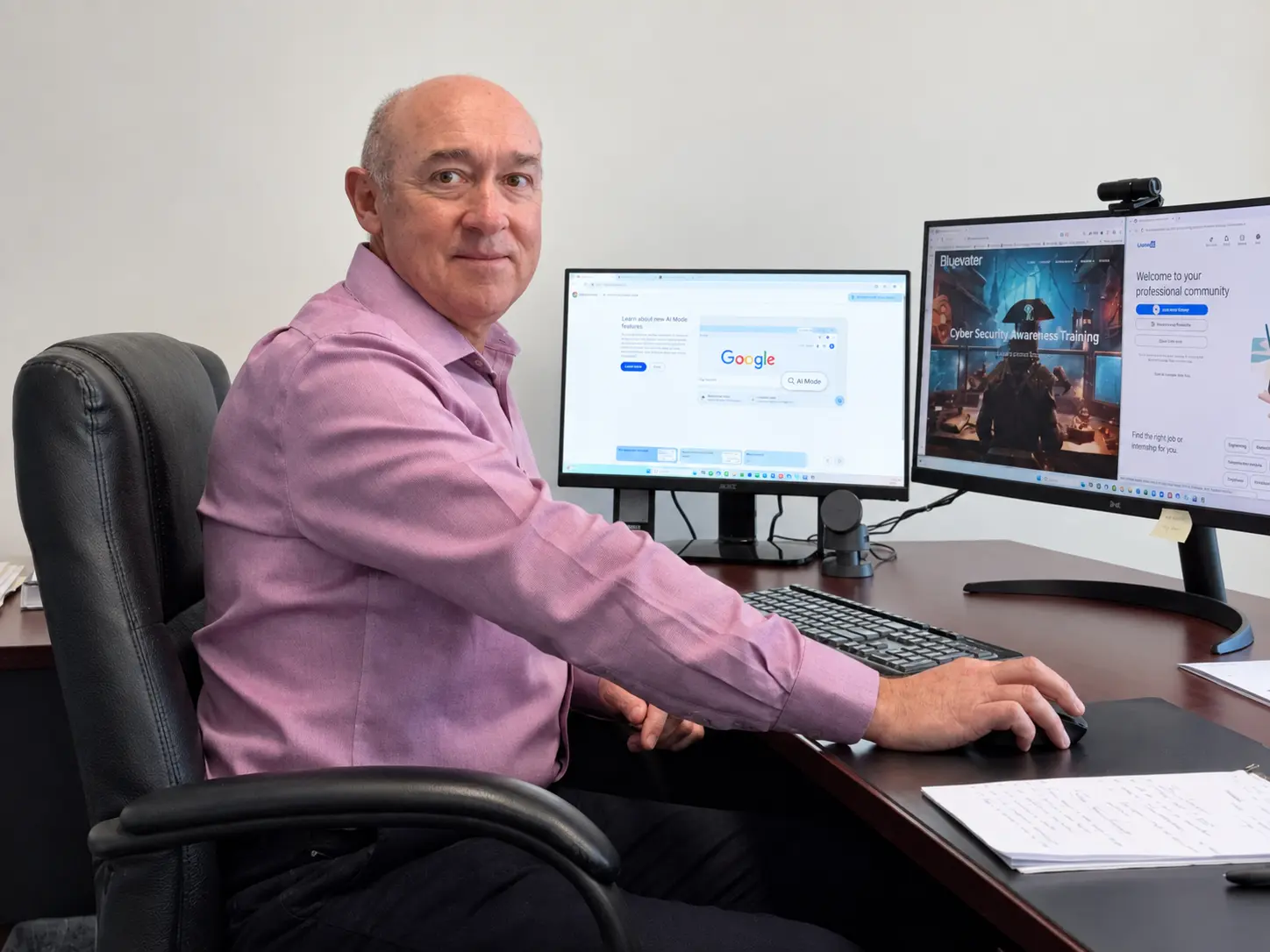 Wayne Mildren, founder of Bluewater IT, at his office desk
